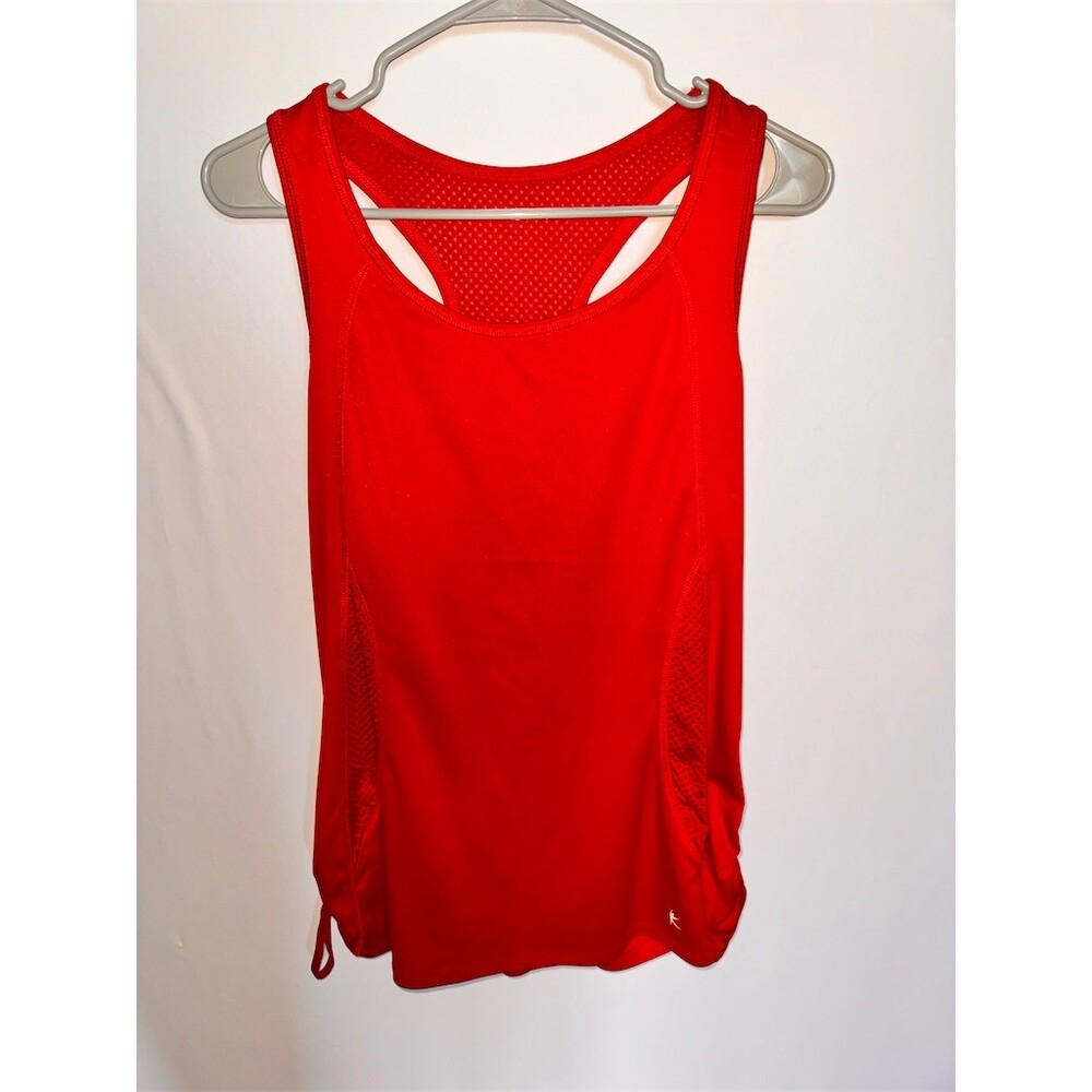 Danskin Now Tank Top Womens L Red Racerback Mesh Panels Drawstring Hem
